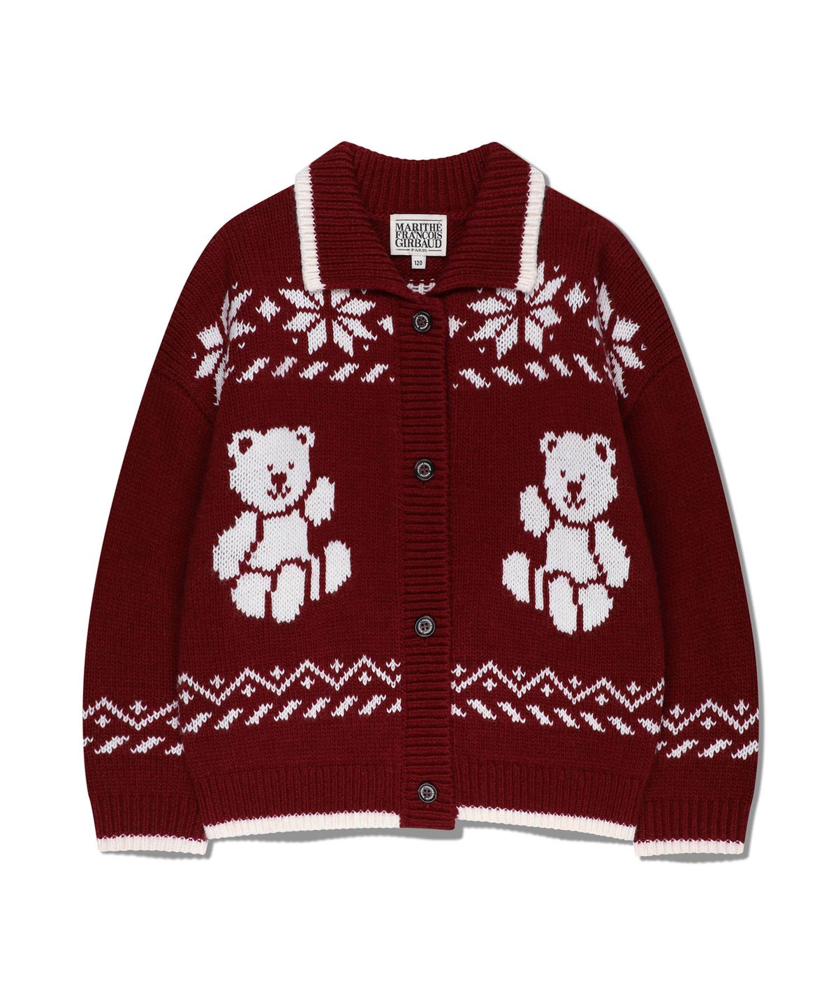 마리떼 키즈(MARITHÉ KIDS) KIDS NORDIC BEAR KNIT COLLAR CARDIGAN burgundy
