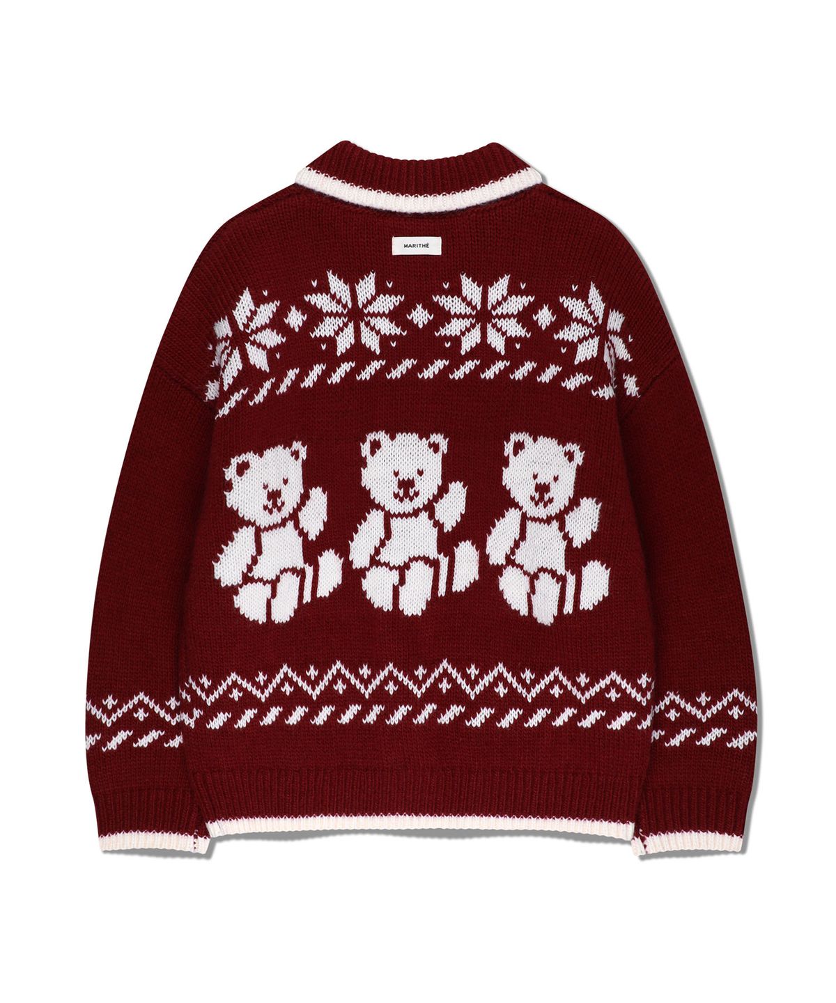 마리떼 키즈(MARITHÉ KIDS) KIDS NORDIC BEAR KNIT COLLAR CARDIGAN burgundy