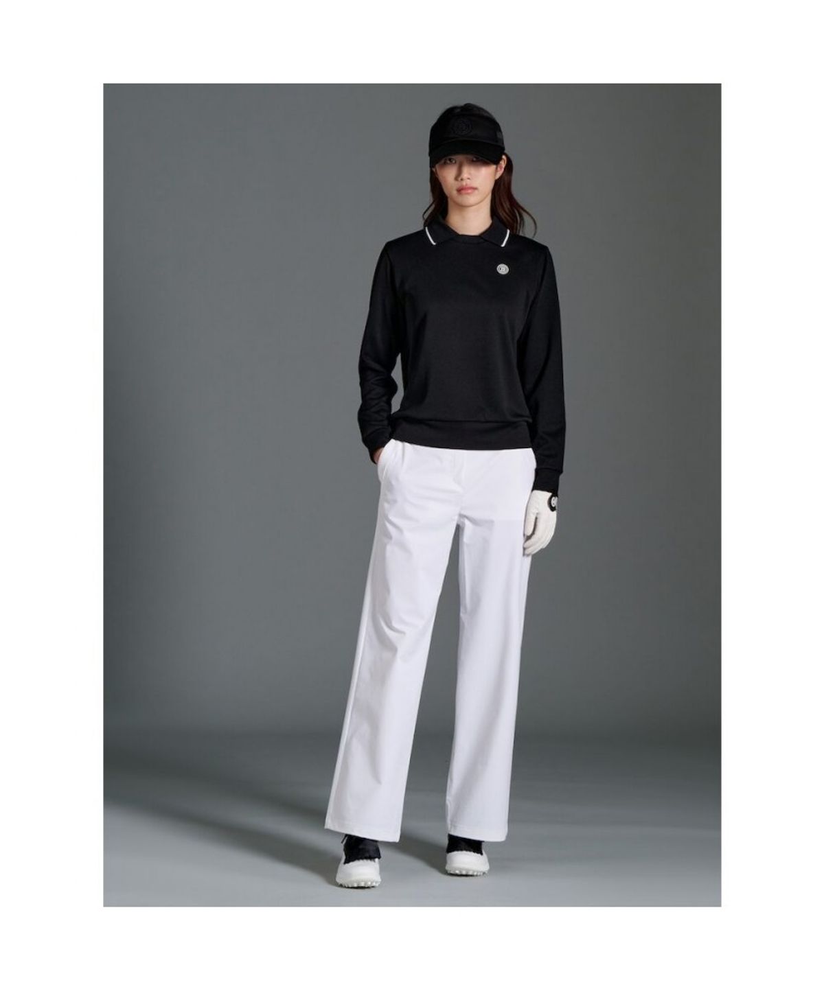 빈폴골프(BEANPOLE GOLF) 여성 안기모 블루종핏 긴소매 티셔츠 - 블랙