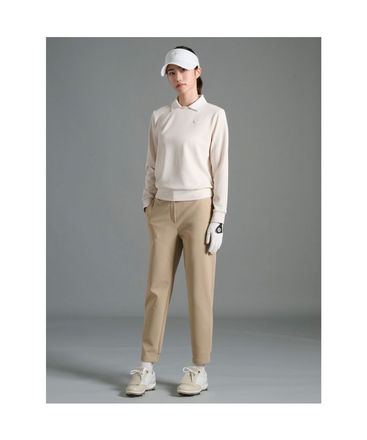 빈폴골프(BEANPOLE GOLF) 여성 안기모 블루종핏 긴소매 티셔츠 - 베이지
