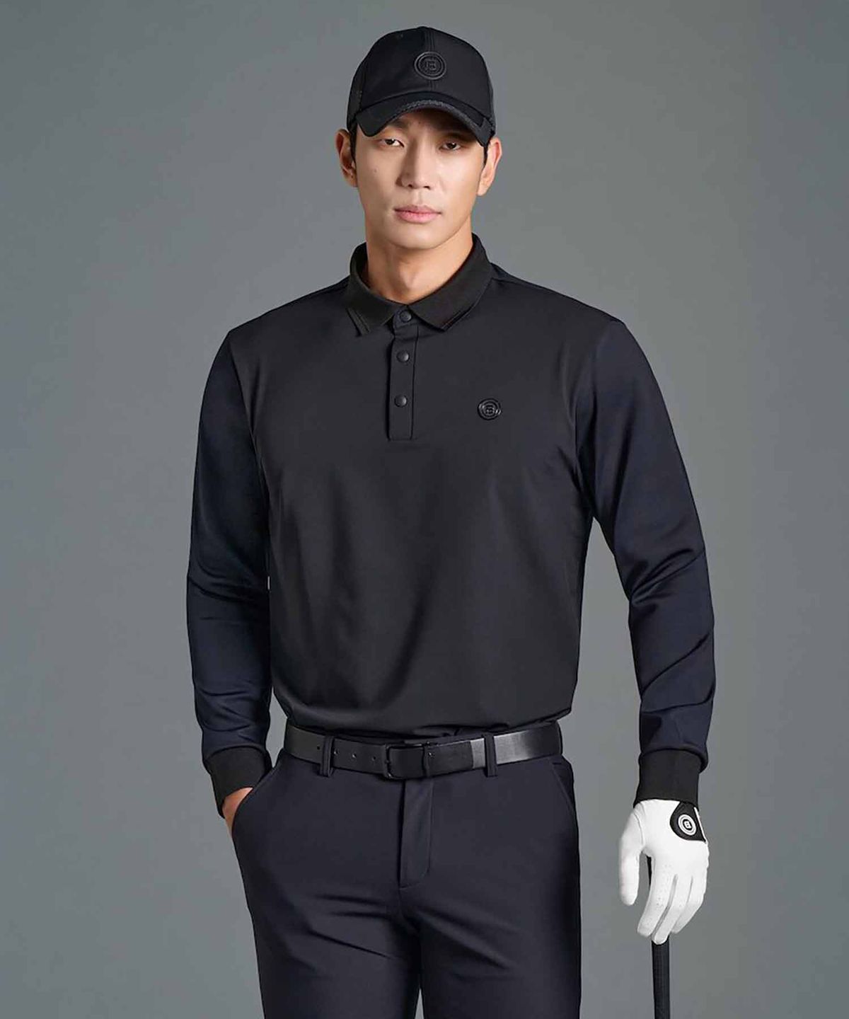 빈폴골프(BEANPOLE GOLF) 남성 우븐 맨투맨 칼라 티셔츠 - 블랙