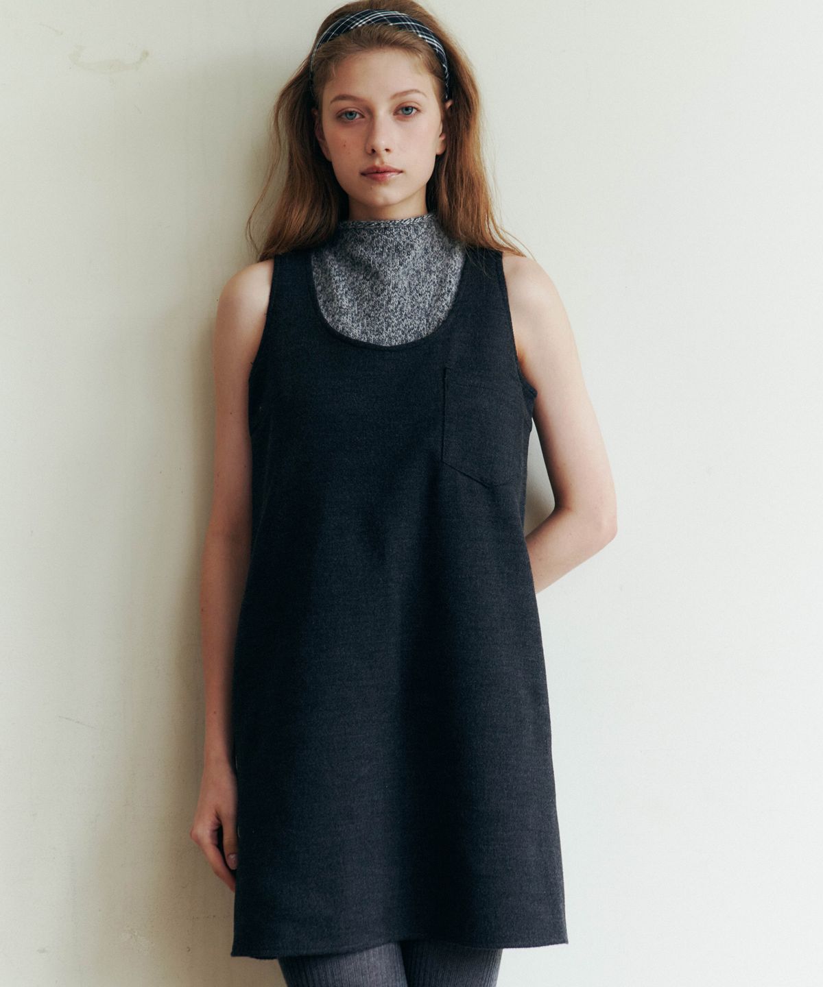 러브어스유(LOVEUSU) Lamb Wool Mini Dress (Charcoal)