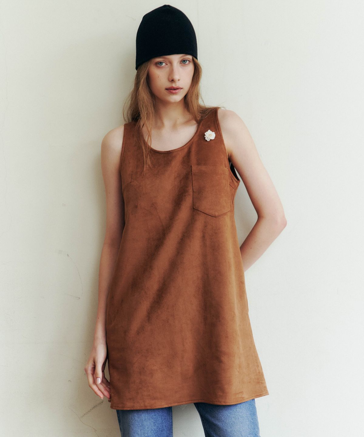 러브어스유(LOVEUSU) Lamb Suede Mini Dress (Beige)