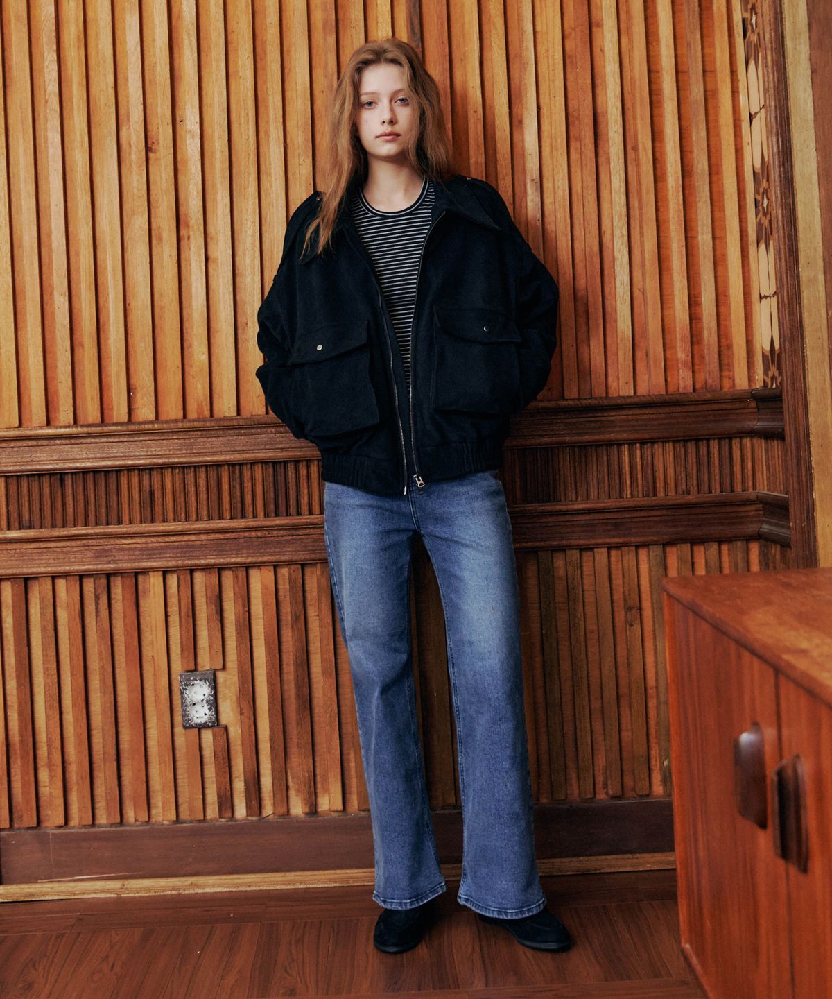 러브어스유(LOVEUSU) Flared Denim Pants (Denim)