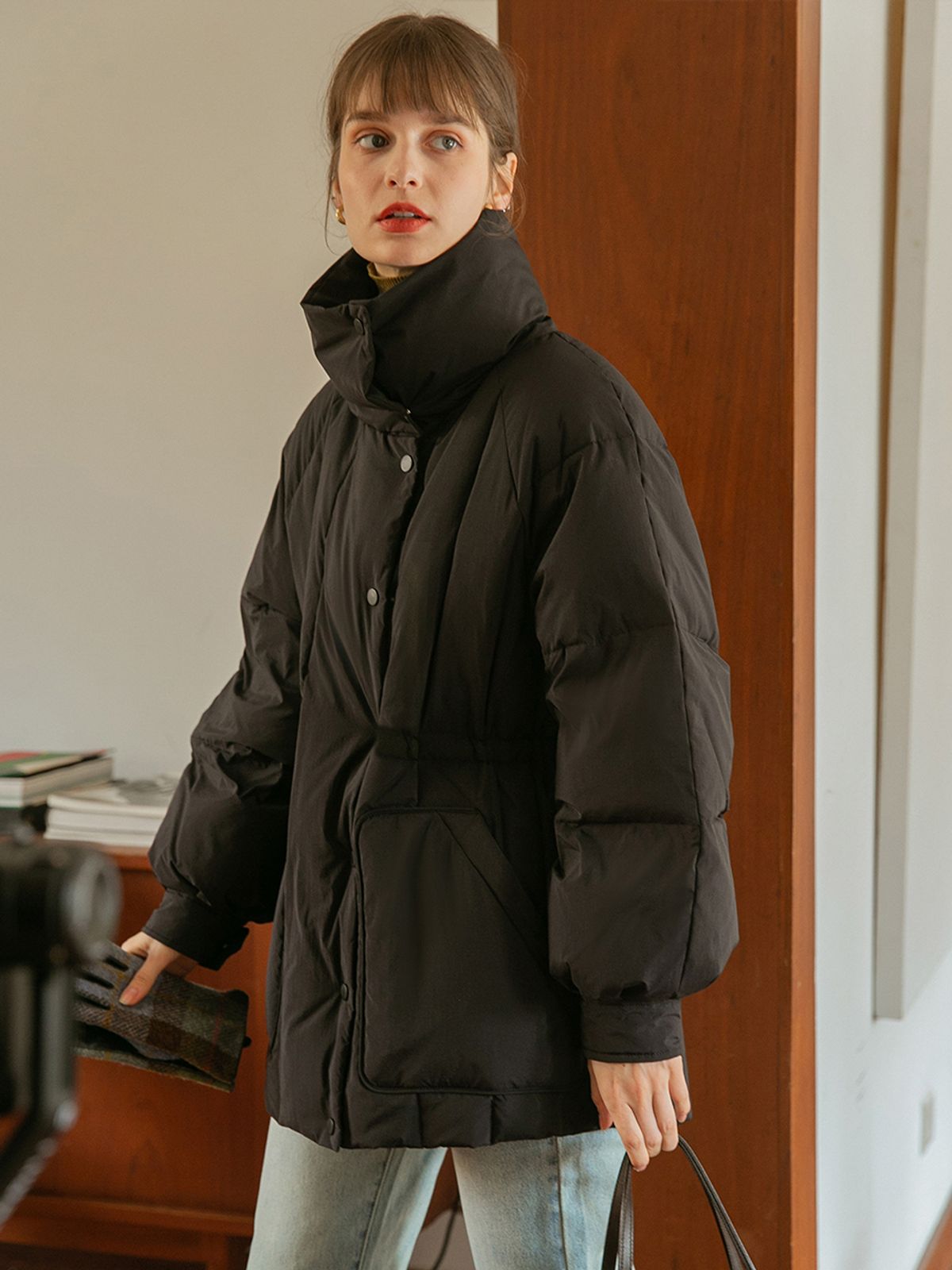 르니나(LENINA) JADE stand collar down padding_BLACK