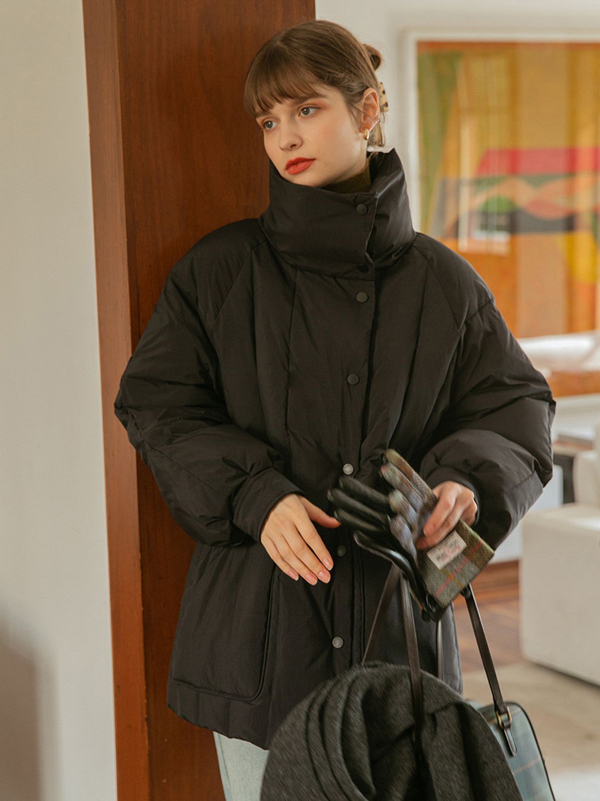 르니나(LENINA) JADE stand collar down padding_BLACK