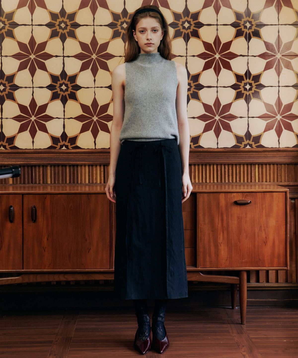 러브어스유(LOVEUSU) Friends Ribbon Skirt (Black)