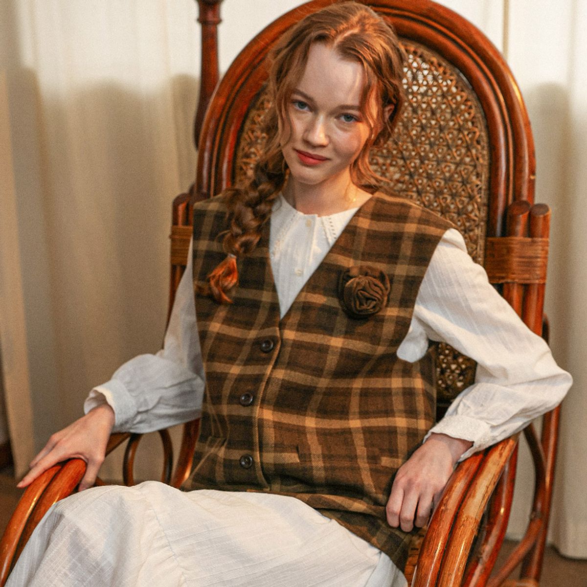 던드롭(DUNDROP) DD_Plaid loose vest_BROWN