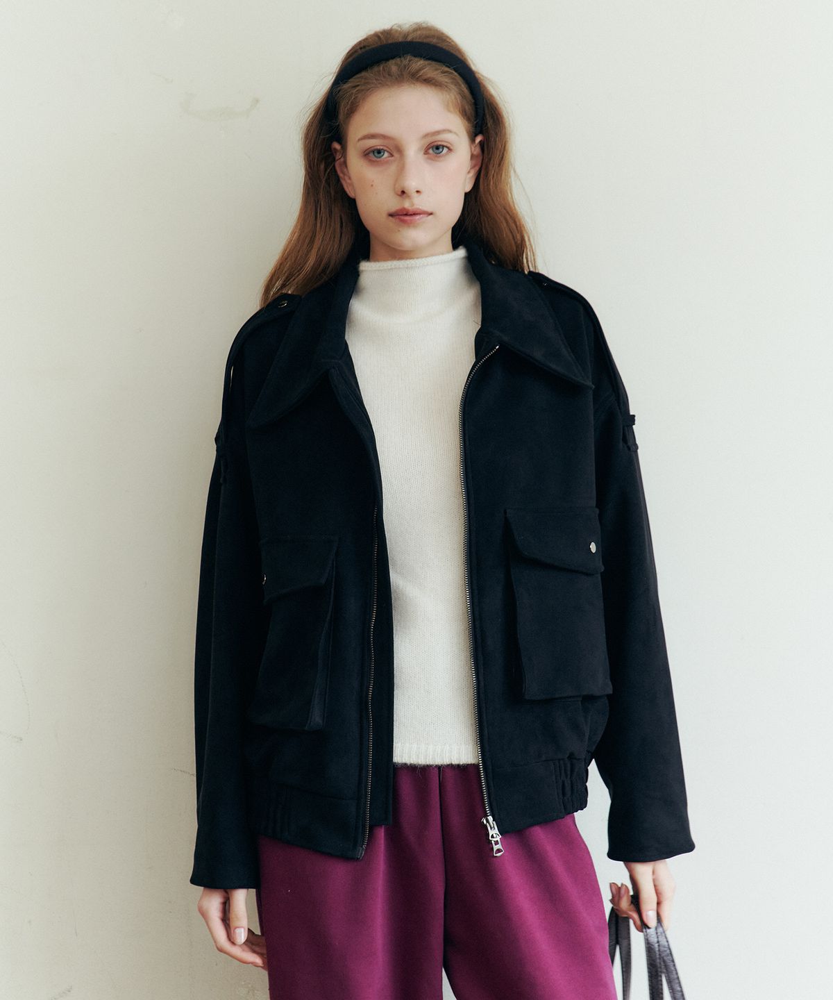 러브어스유(LOVEUSU) Suede Two-Way Jumper (Black)