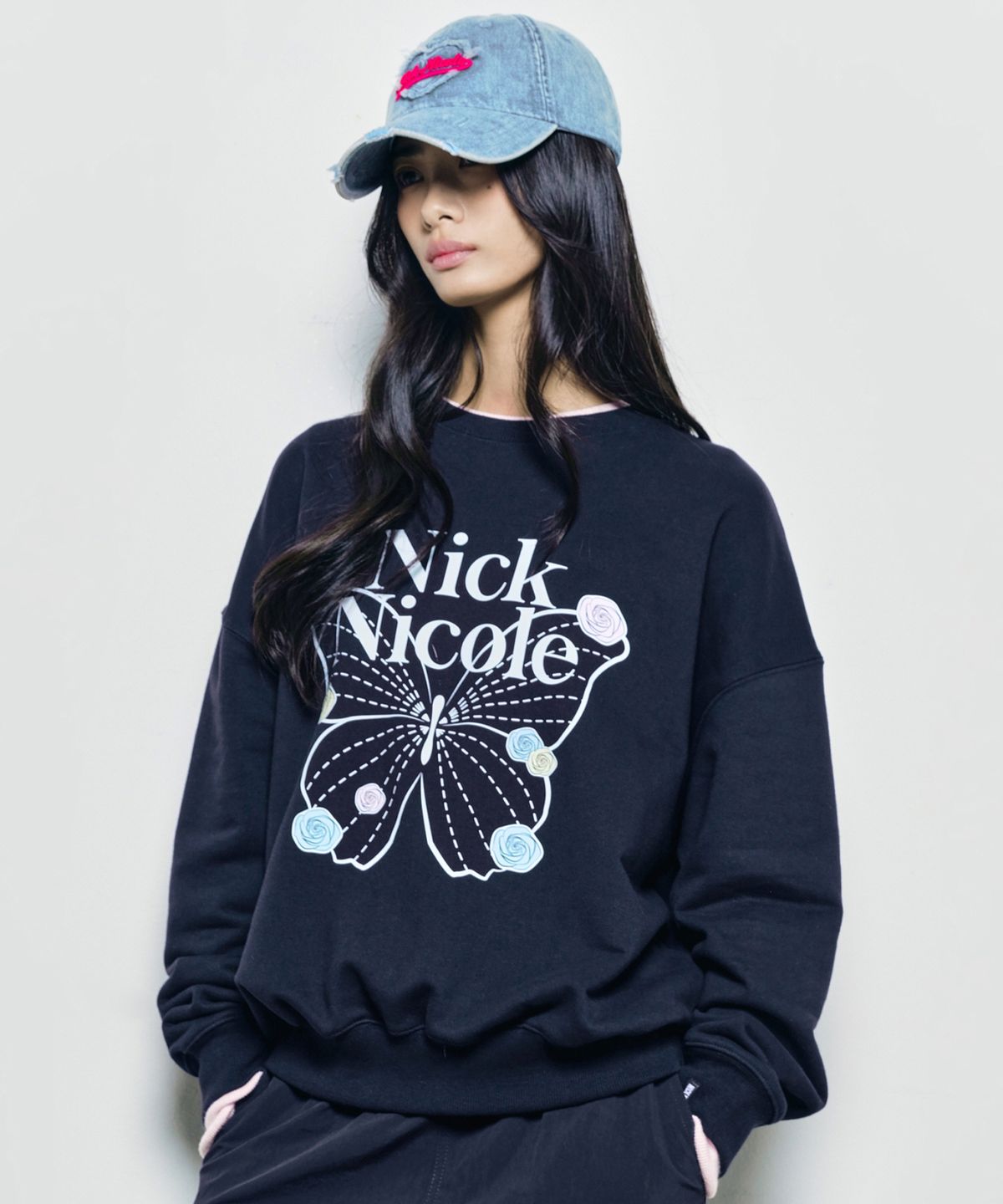 닉앤니콜(NICK&NICOLE) DESTROYED HEART DENIM BALL CAP_BLUE