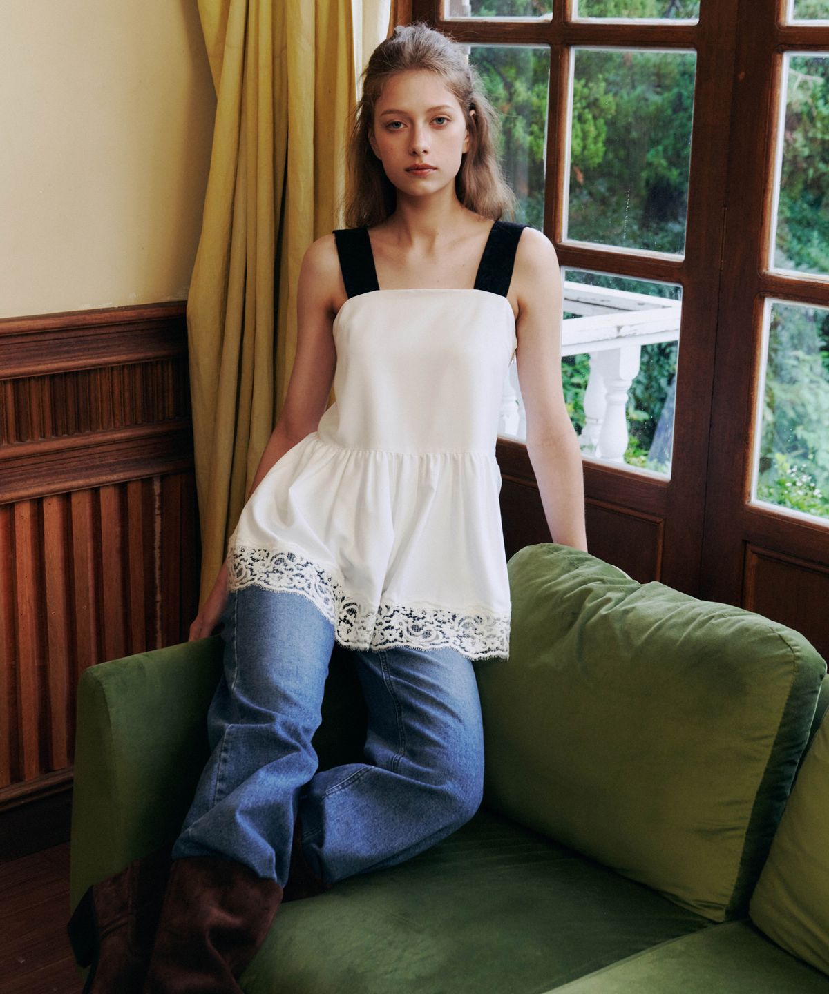 러브어스유(LOVEUSU) French Two-Tone Blouse (White)