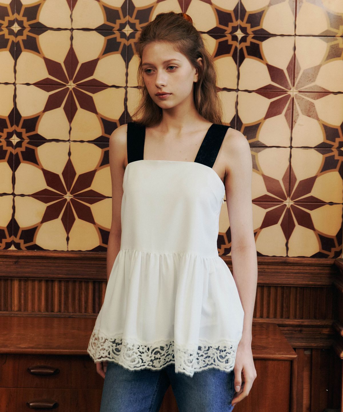러브어스유(LOVEUSU) French Two-Tone Blouse (White)