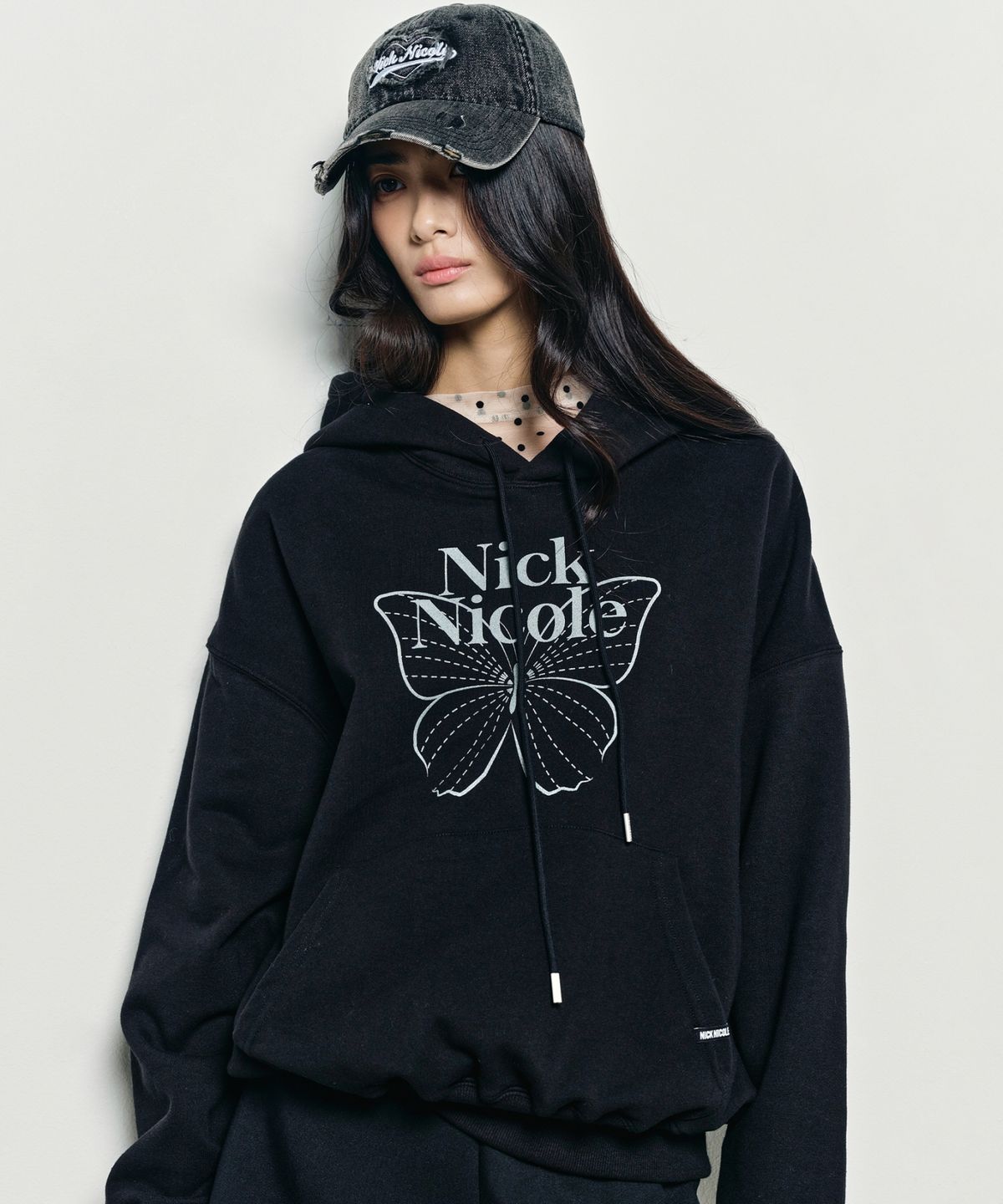 닉앤니콜(NICK&NICOLE) DESTROYED HEART DENIM BALL CAP_BLACK
