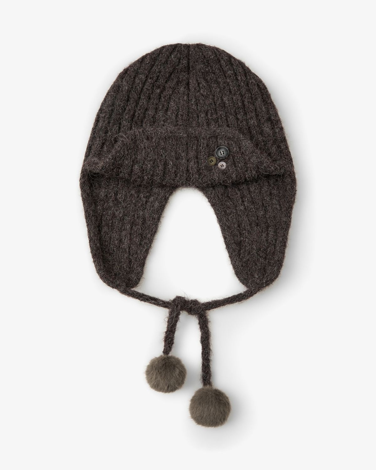 에이이에이이(AEAE) BUTTON KNIT TROOPER BEANIE [DARK BROWN]
