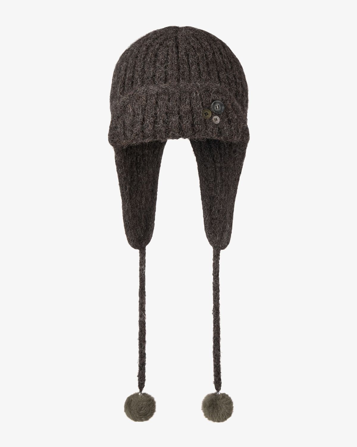 에이이에이이(AEAE) BUTTON KNIT TROOPER BEANIE [DARK BROWN]
