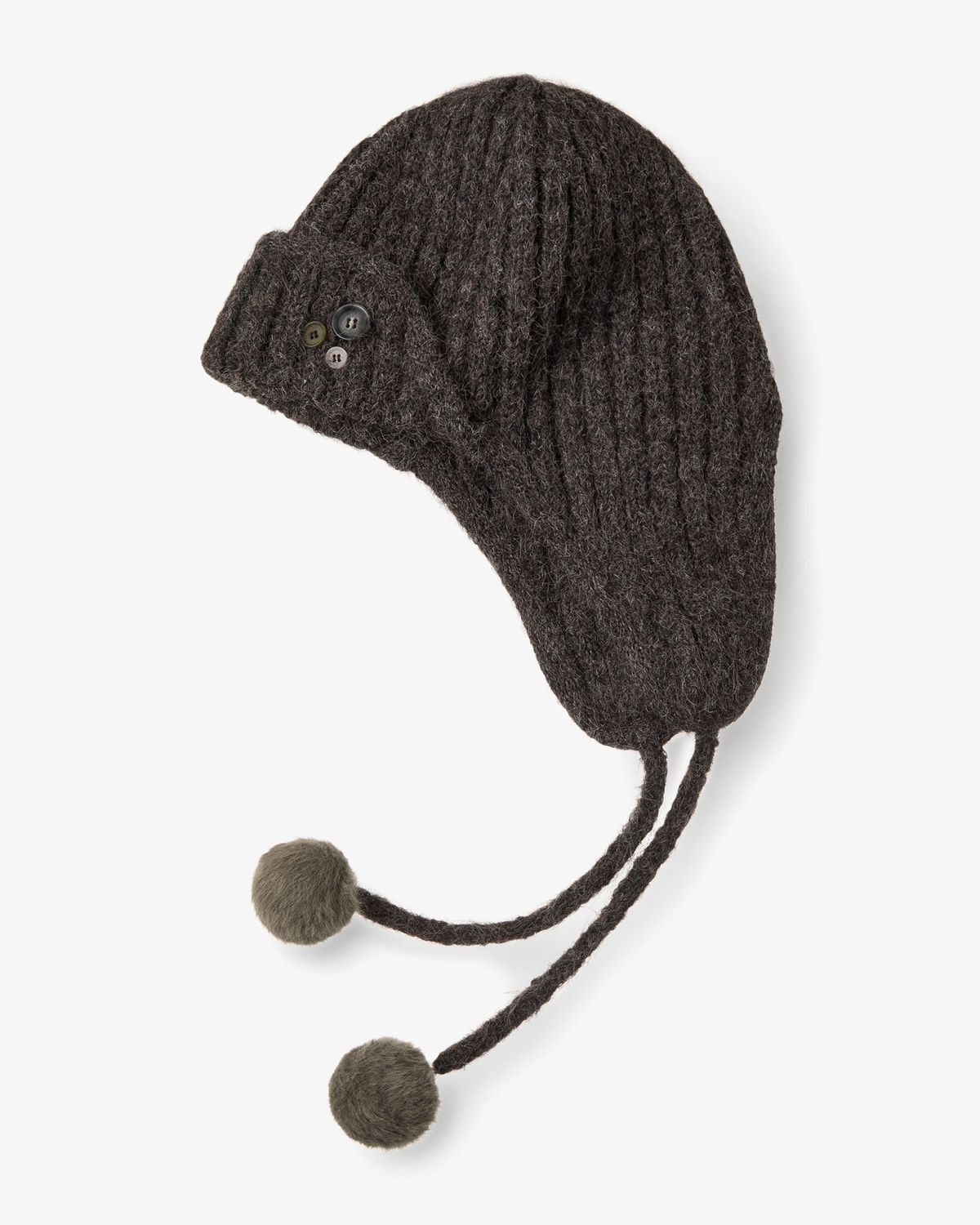 에이이에이이(AEAE) BUTTON KNIT TROOPER BEANIE [DARK BROWN]
