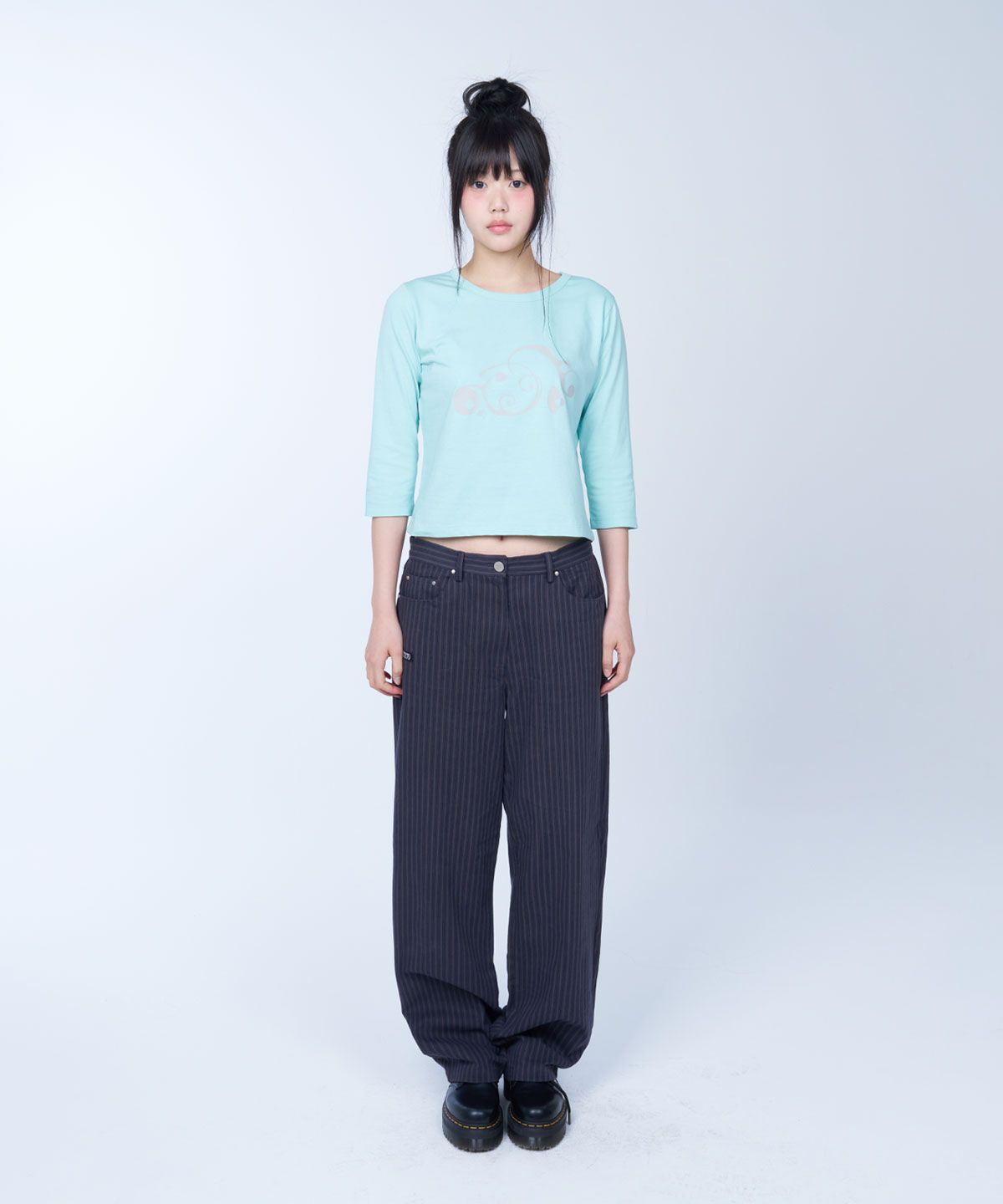 라이라이(LYELYE) Straight wide cotton pants (stripe)
