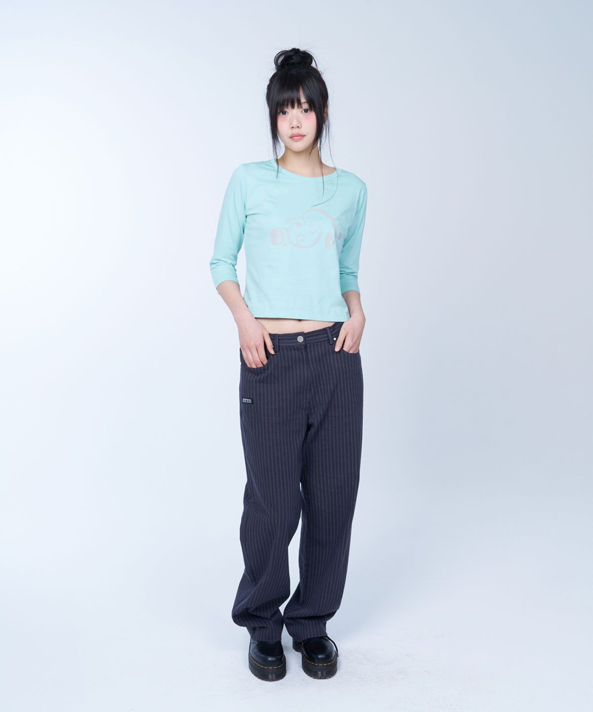 라이라이(LYELYE) Straight wide cotton pants (stripe)