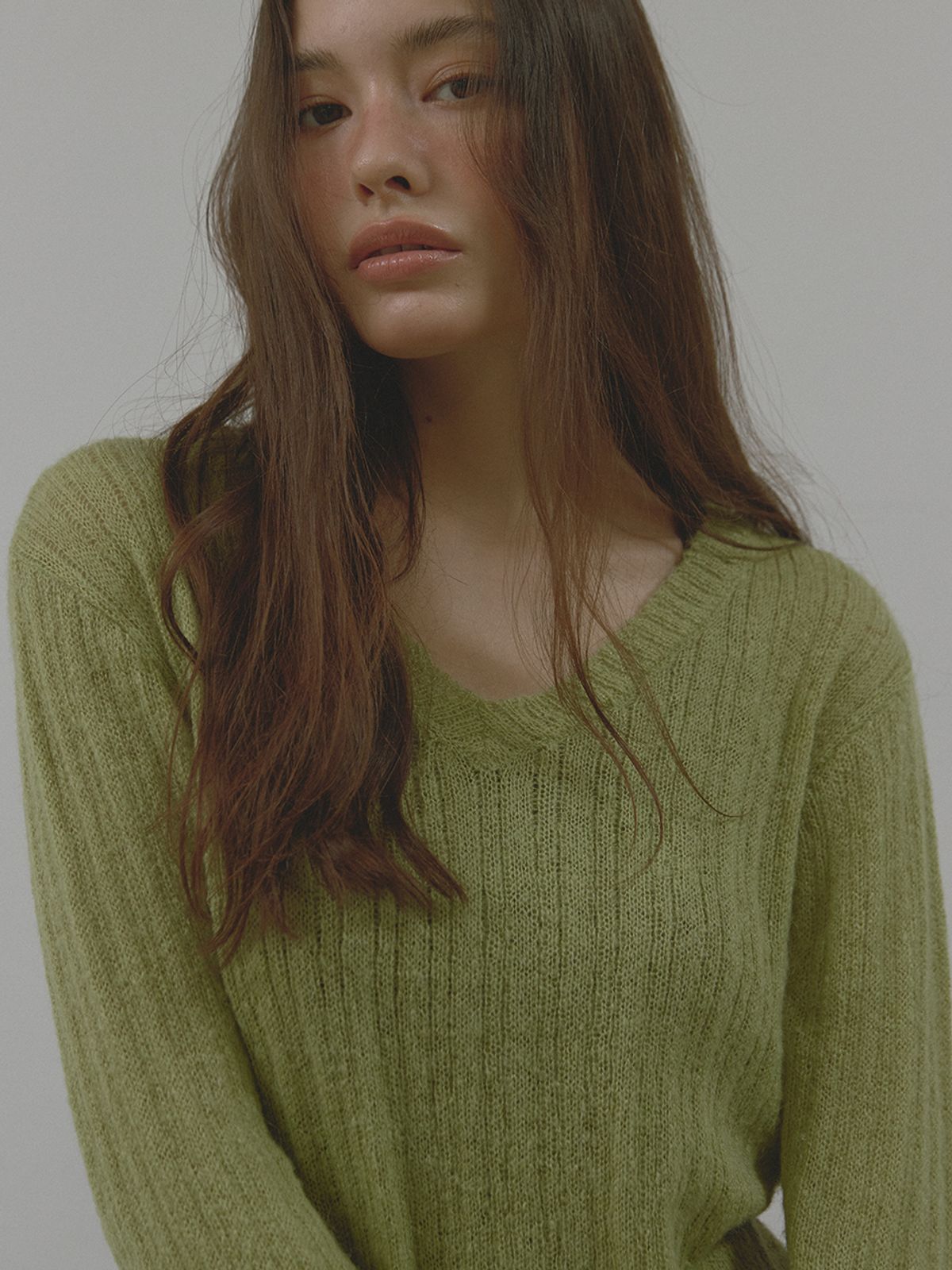 아수라(ASURA) V-NECK GOLGI KNIT (OLIVE)
