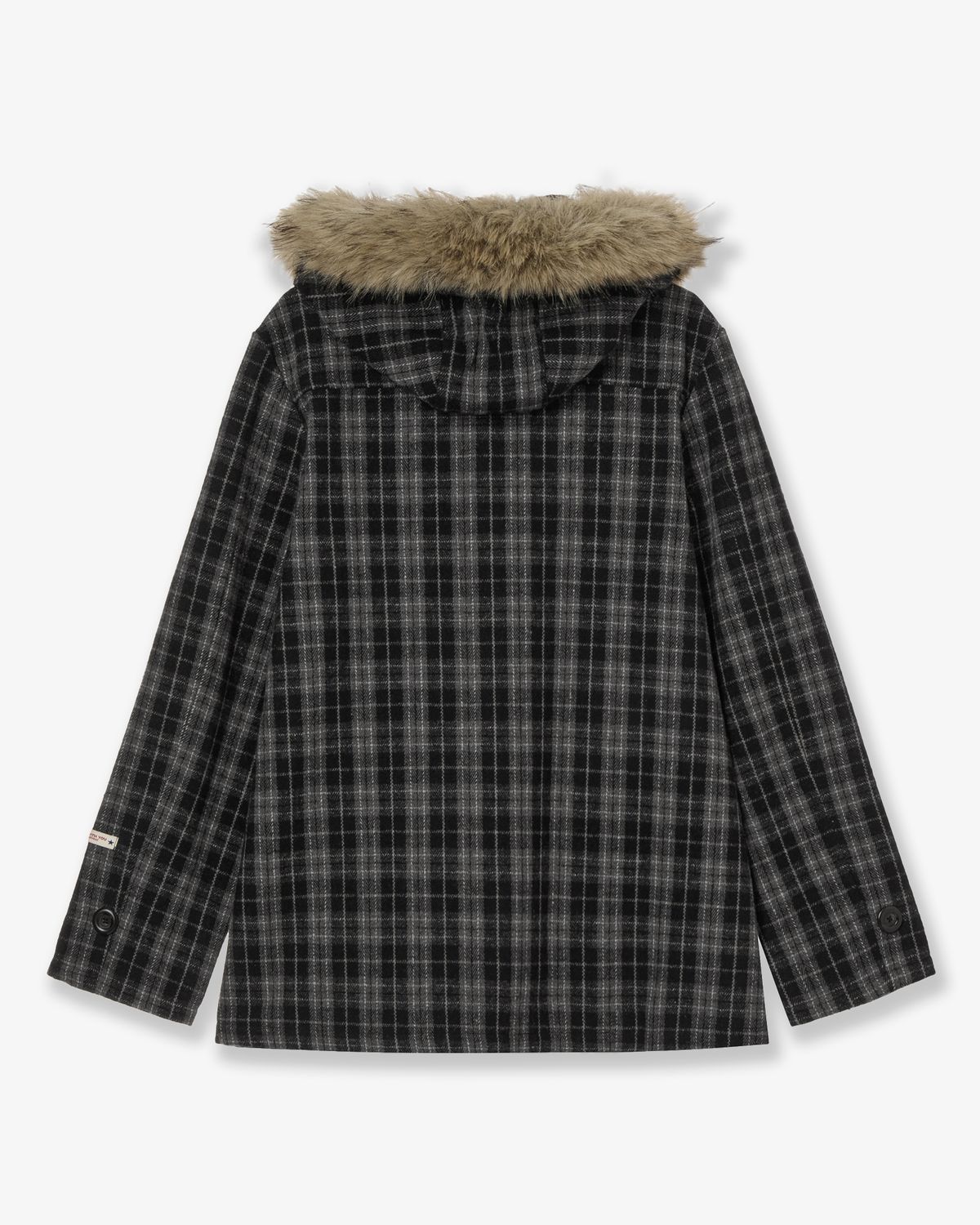에이이에이이(AEAE) FUR HOOD DUFFLE COAT [CHECK BLACK]