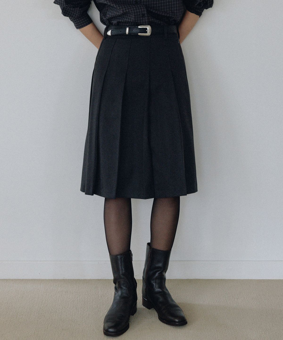 앤니즈(ANDNEEDS) Kay wool pleats midi skirt (charcoal gray)