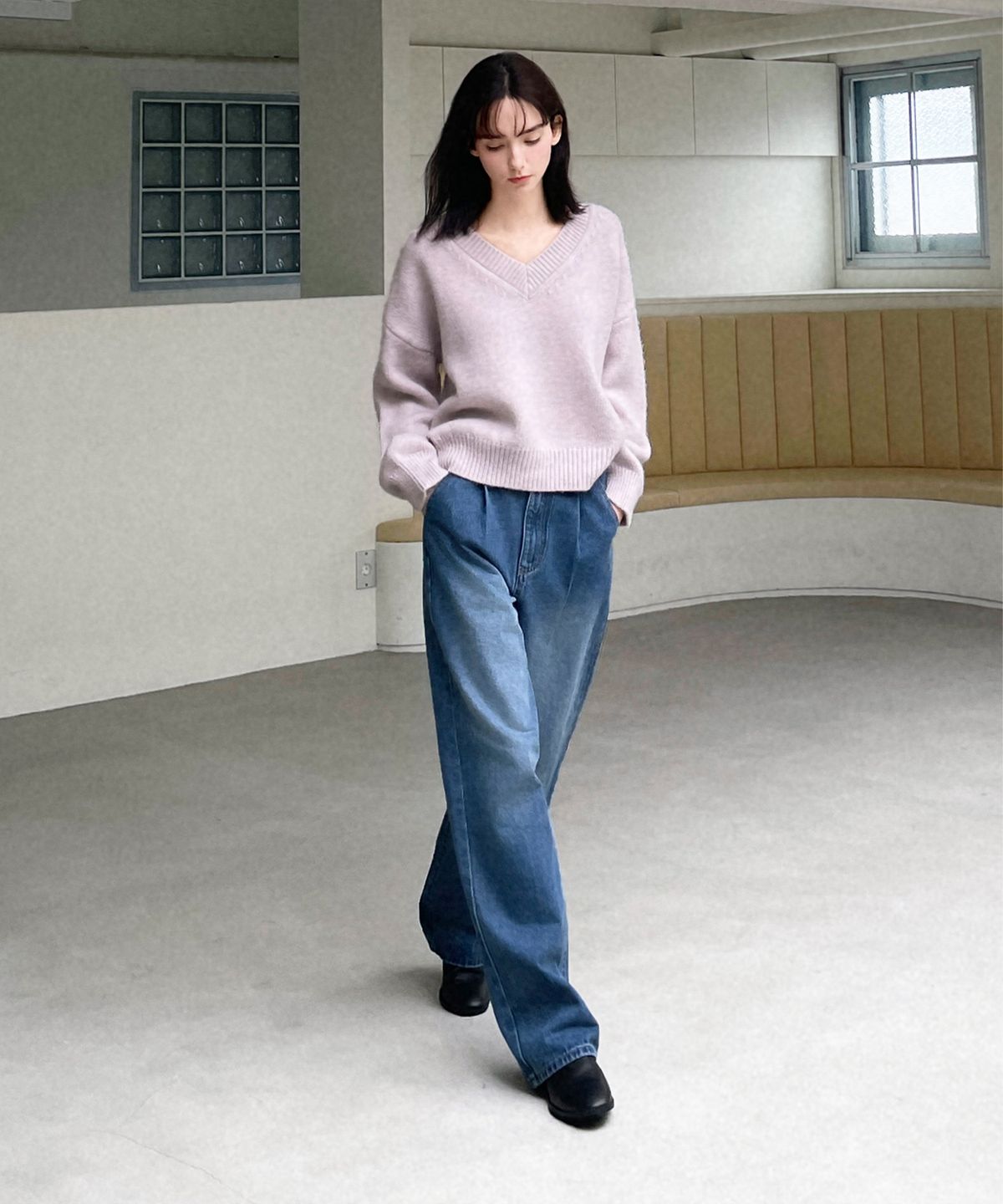 슬로우롤리(SLOWLOLLI) Relaxed fit pintuck denim_2 Colors
