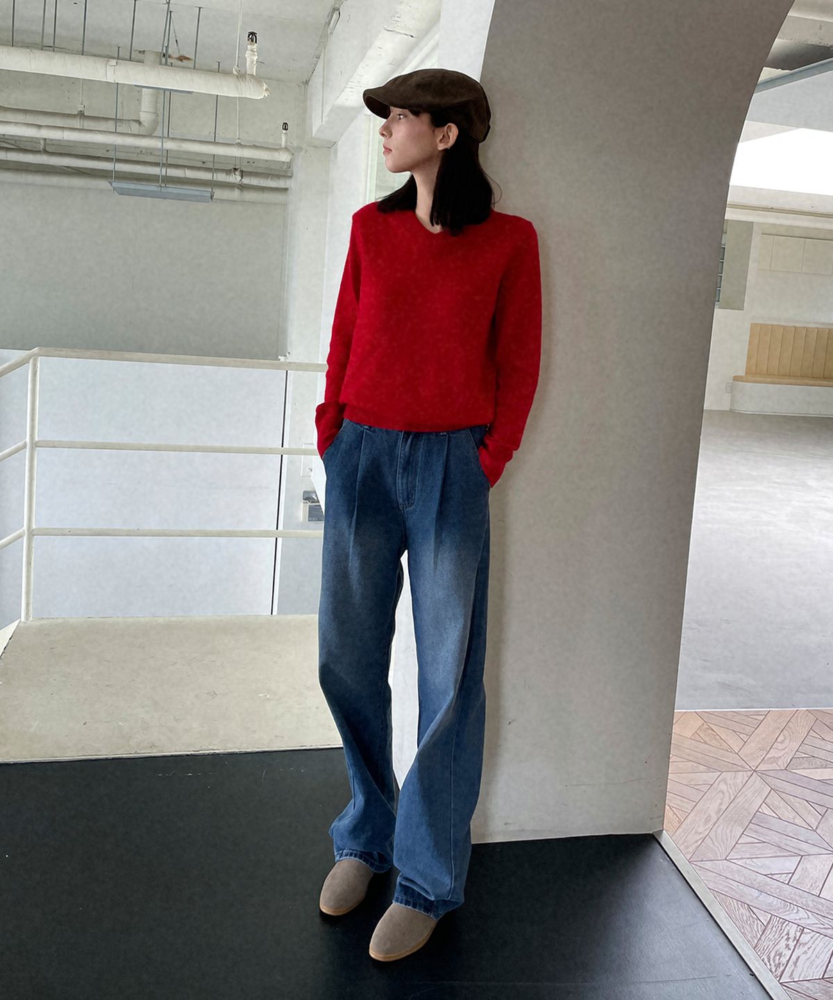 슬로우롤리(SLOWLOLLI) Relaxed fit pintuck denim_2 Colors