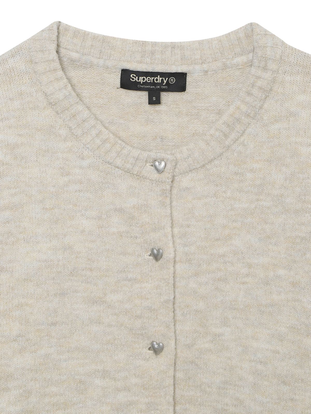 슈퍼드라이(SUPERDRY) W 하트 버튼 모헤어 가디건 아이보리