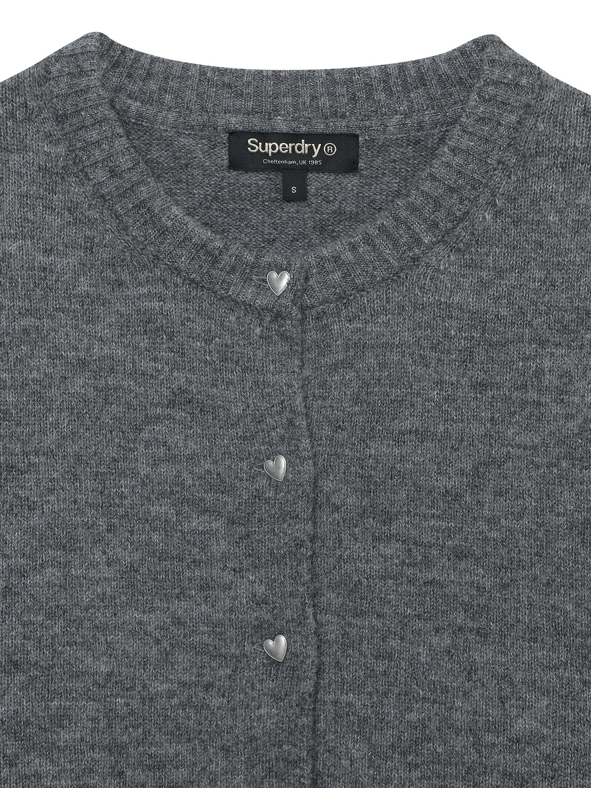 슈퍼드라이(SUPERDRY) W 하트 버튼 모헤어 가디건 멜란지그레이