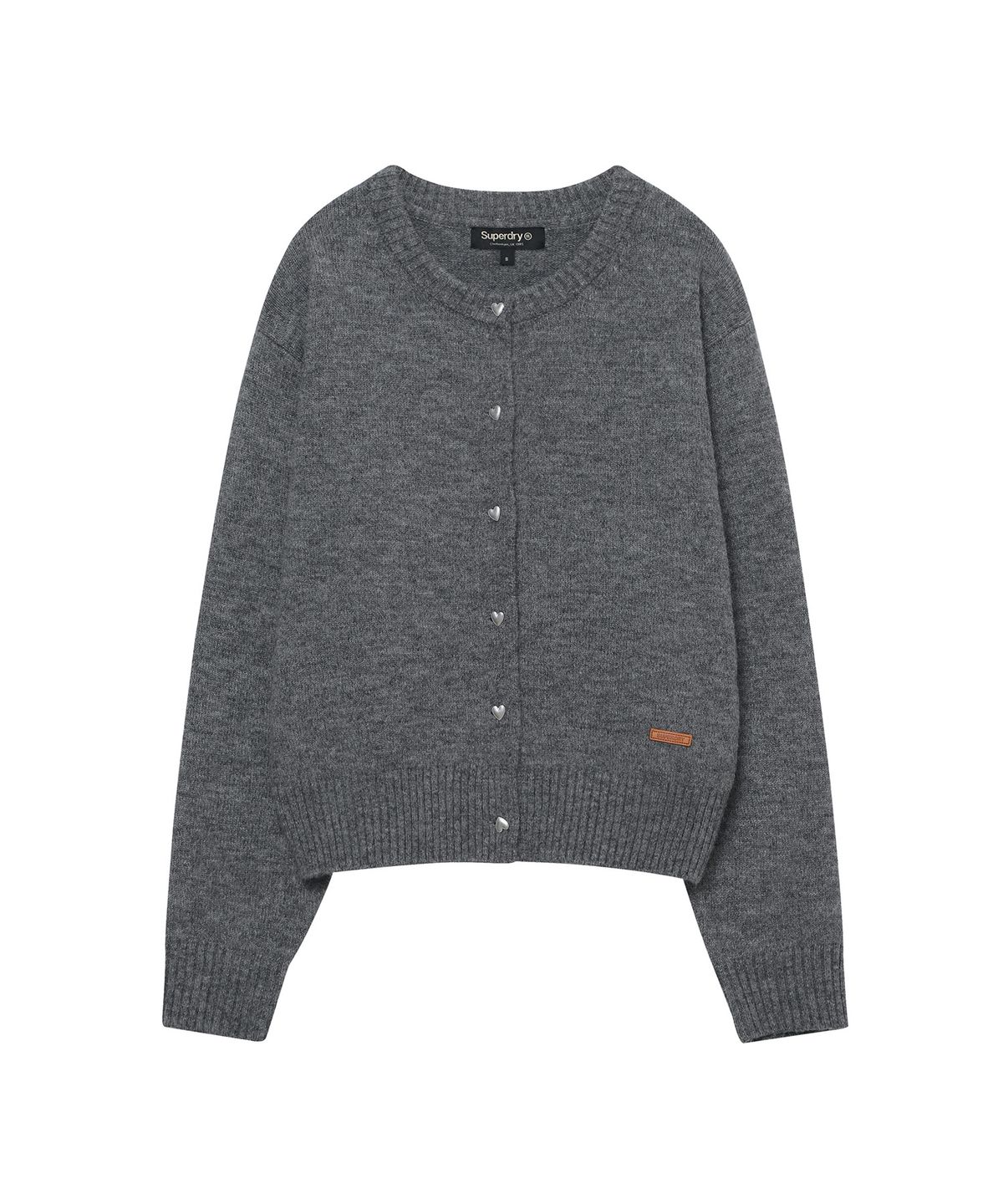슈퍼드라이(SUPERDRY) W 하트 버튼 모헤어 가디건 멜란지그레이