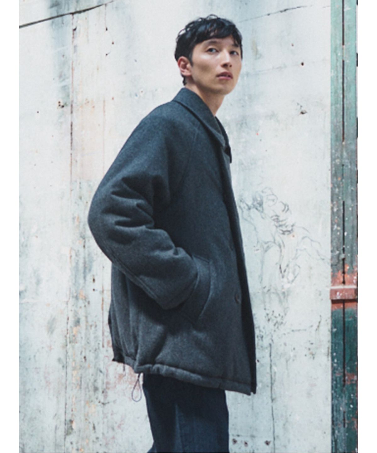 시프트지(SHIFT.G) Wool Padded Half Coat  Ash