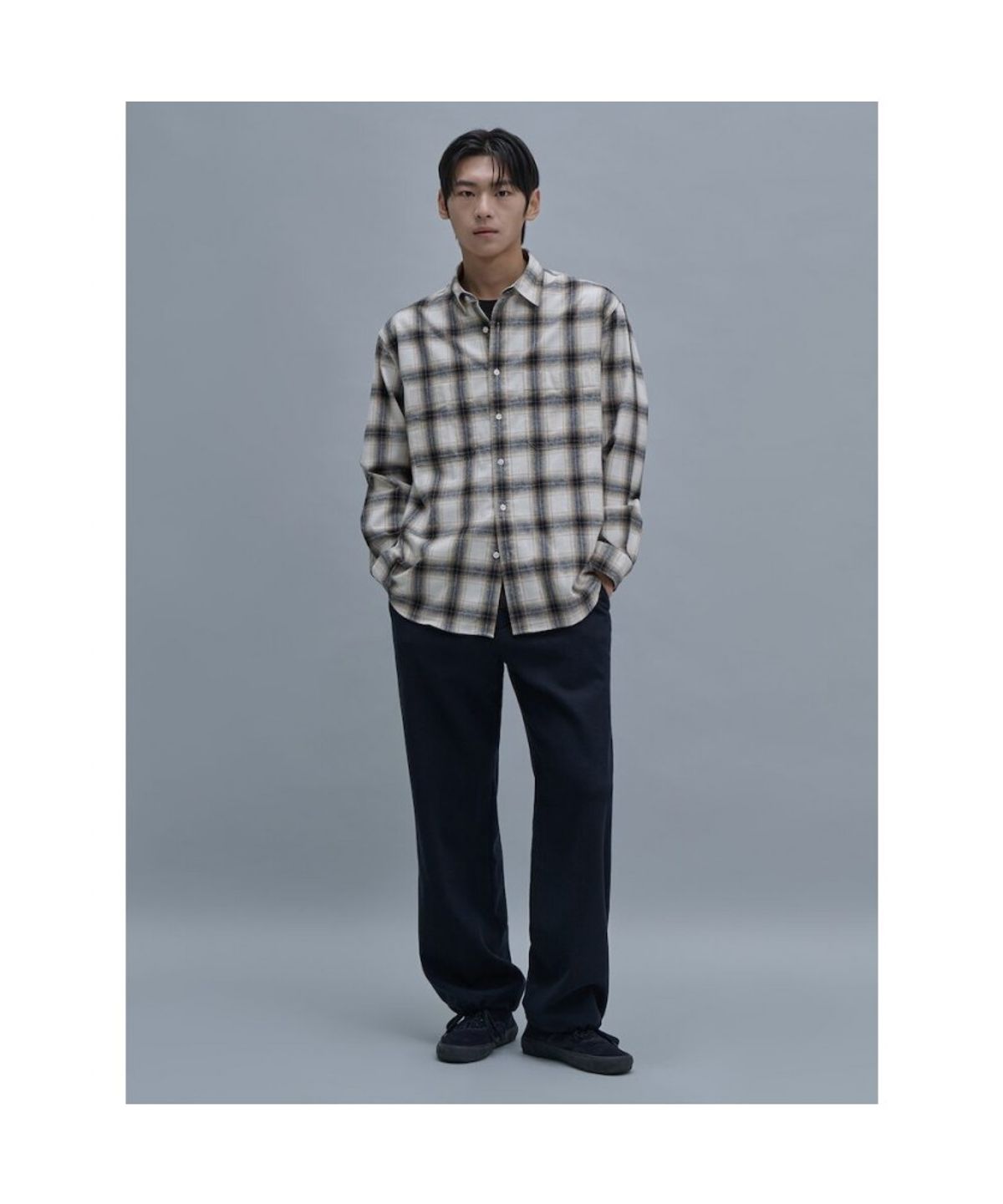 시프트지(SHIFT.G) Brushed Cotton Check Shirts  Black