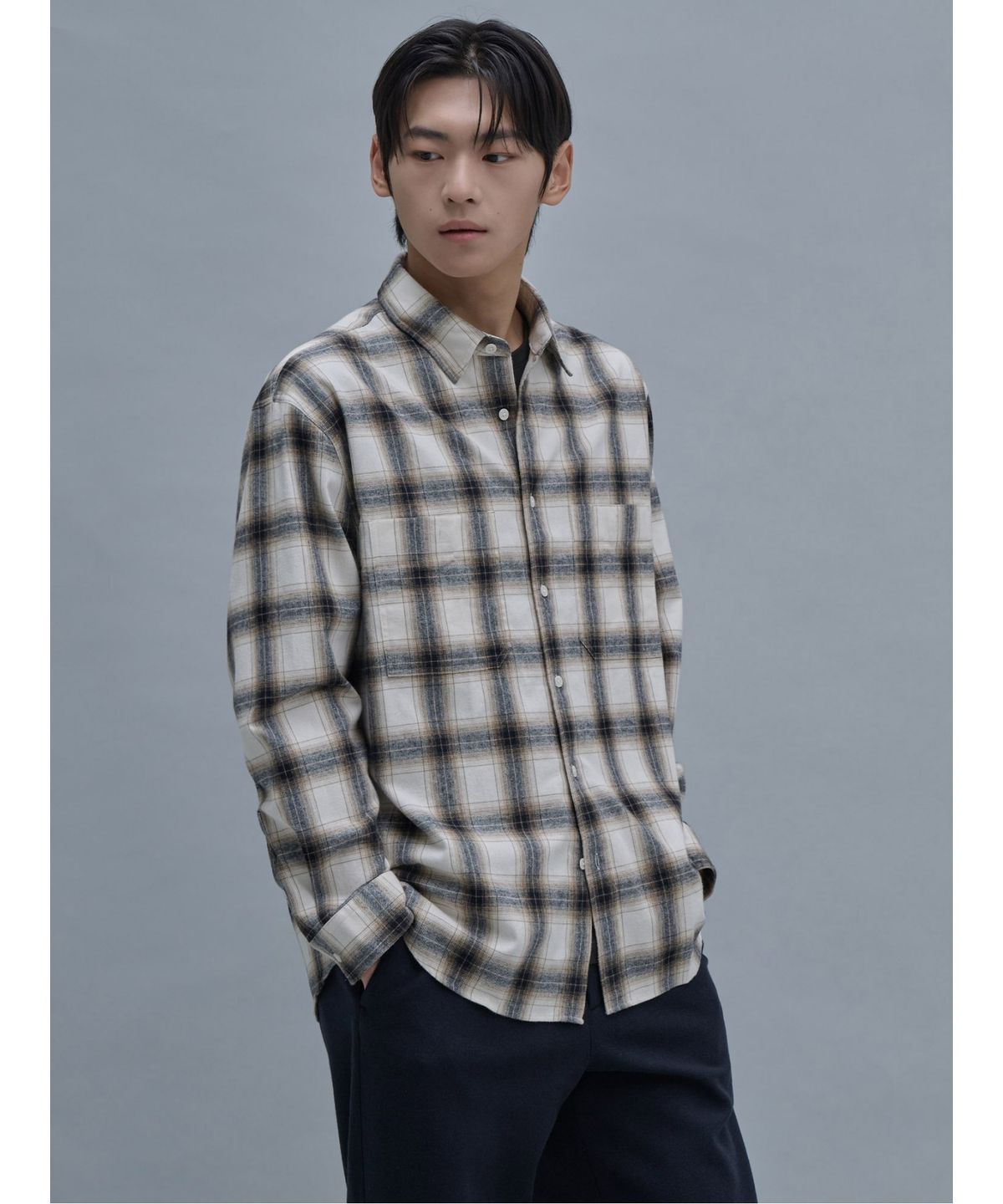 시프트지(SHIFT.G) Brushed Cotton Check Shirts  Black