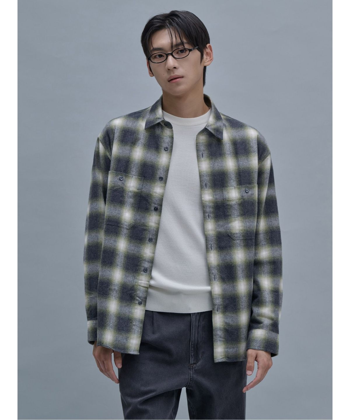 시프트지(SHIFT.G) Brushed Cotton Check Shirts  Light Green