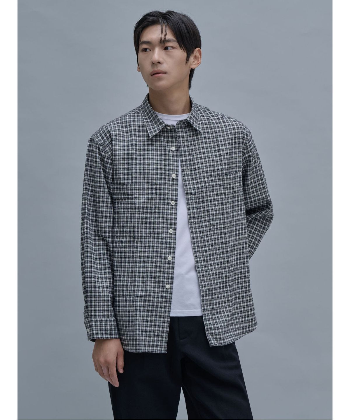 시프트지(SHIFT.G) Brushed Cotton Check Shirts  Black