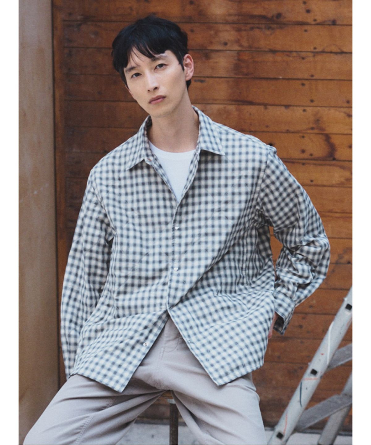 시프트지(SHIFT.G) Quilted Utility Check Shirts  Black