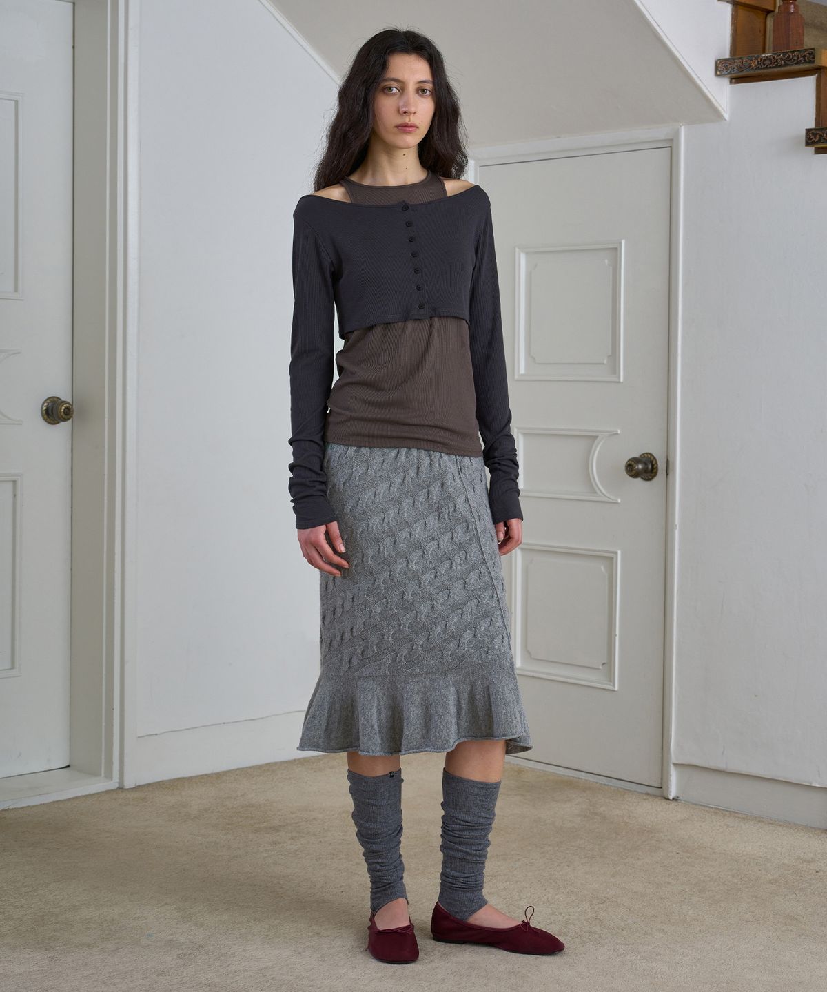 시메트릭 퍼센트(SYMMETRICPERCENT) Cable Knit Skirt / Grey