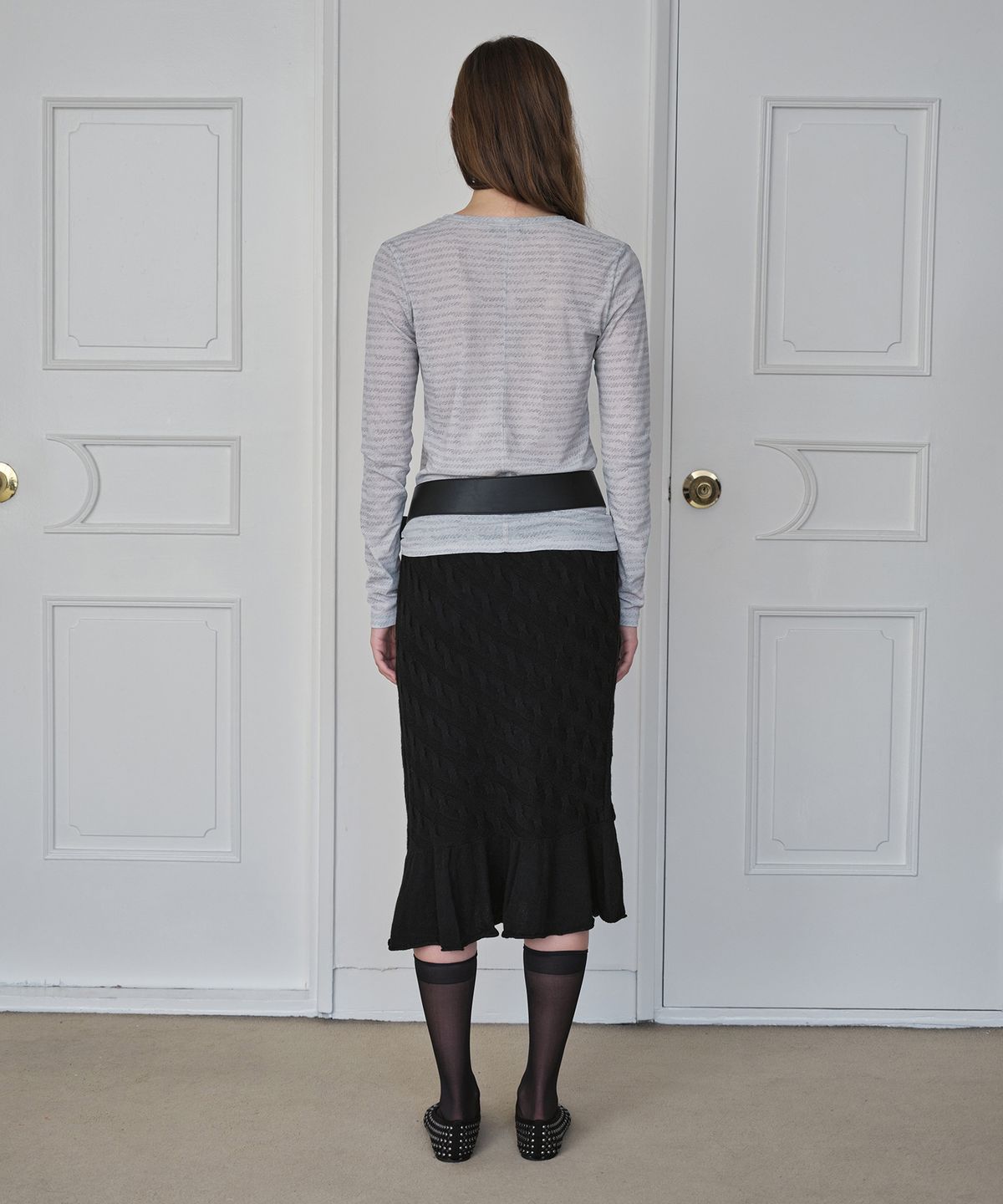 시메트릭 퍼센트(SYMMETRICPERCENT) Cable Knit Skirt / Black