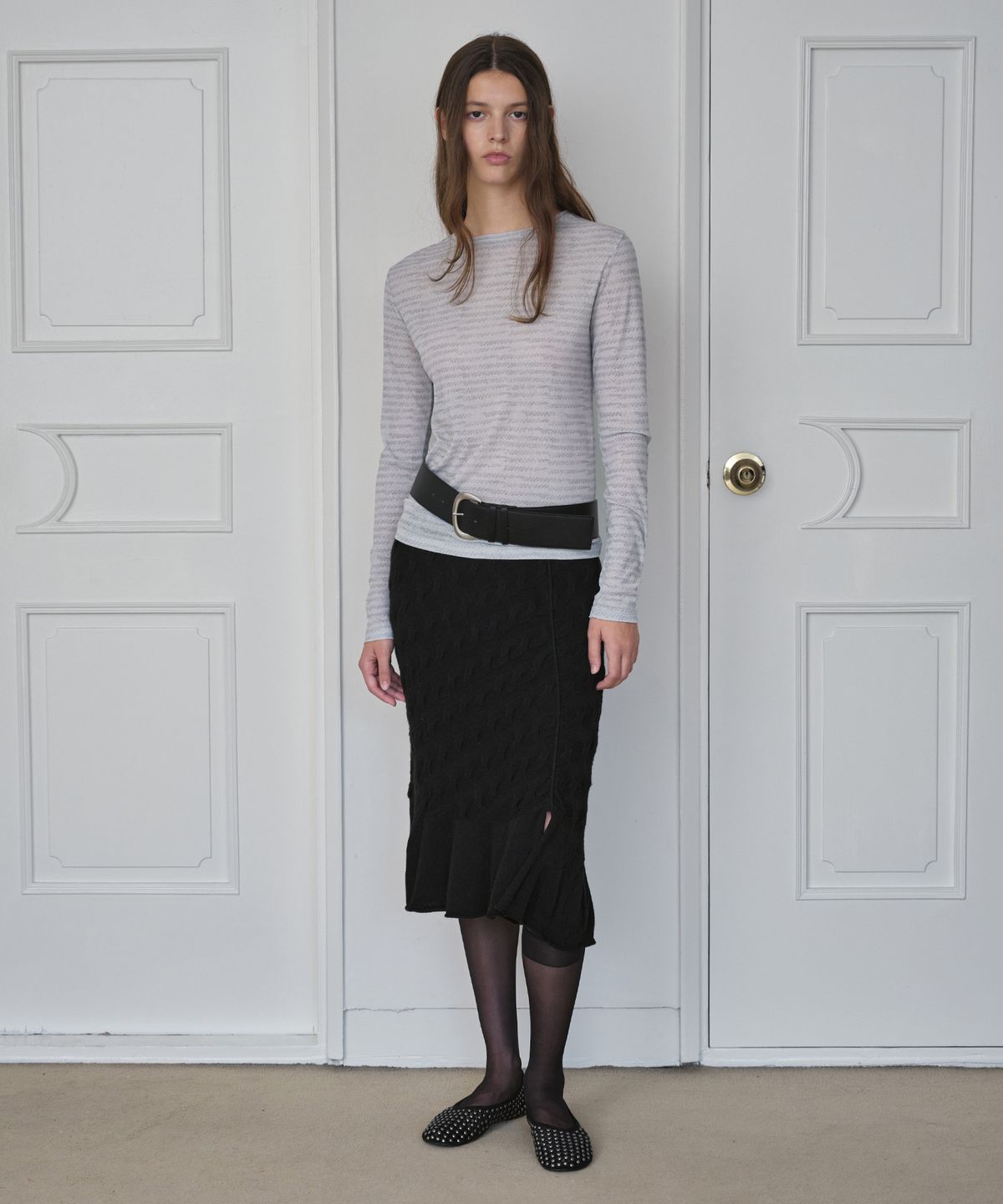 시메트릭 퍼센트(SYMMETRICPERCENT) Cable Knit Skirt / Black