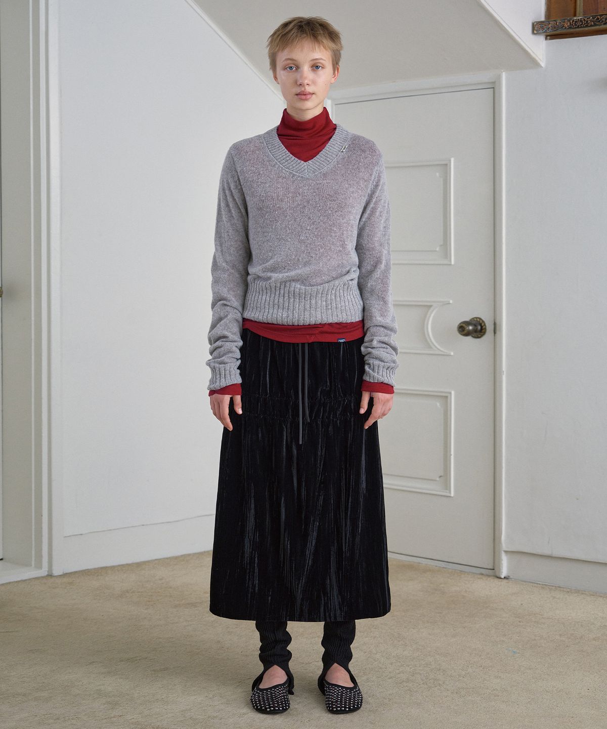 시메트릭 퍼센트(SYMMETRICPERCENT) Baby Logo Knit Top / Grey