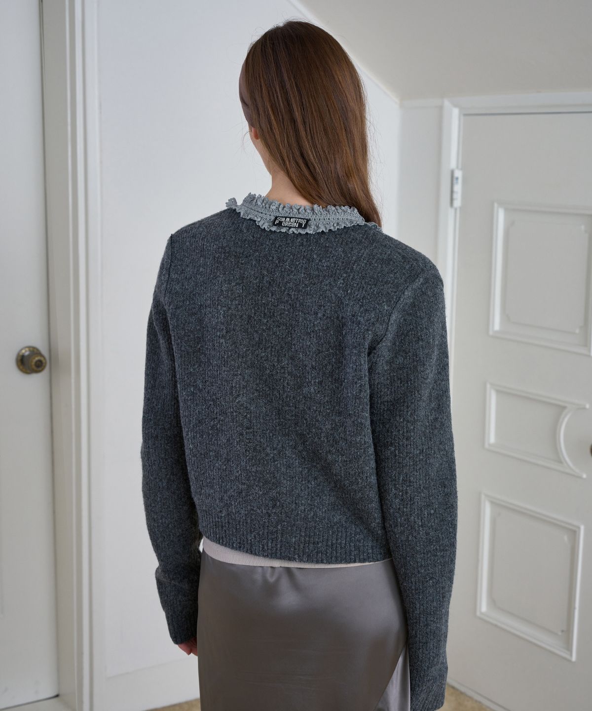 시메트릭 퍼센트(SYMMETRICPERCENT) Lace 2-way Cardigan / Charcoal