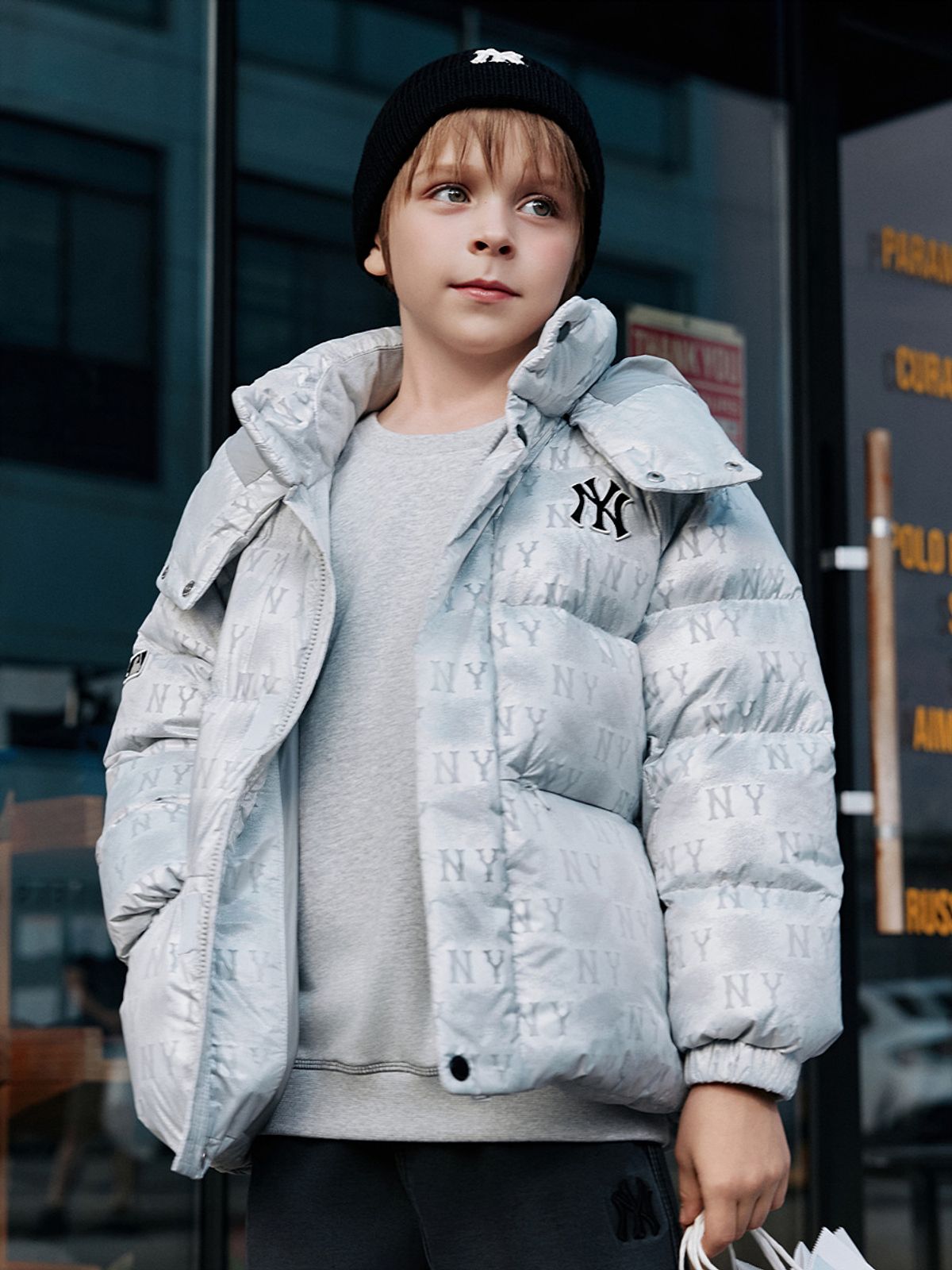 엠엘비 키즈(MLB KIDS) 모노그램 빈티지 DTP 숏 덕다운 NY (Silver)