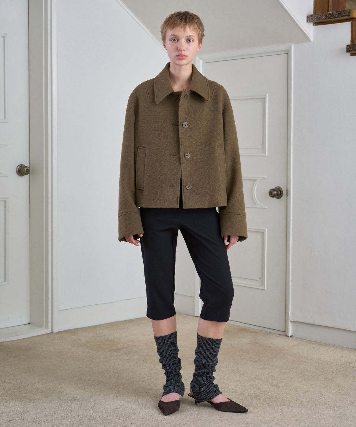 시메트릭 퍼센트(SYMMETRICPERCENT) Minimal Crop Coat / Mocha Brown