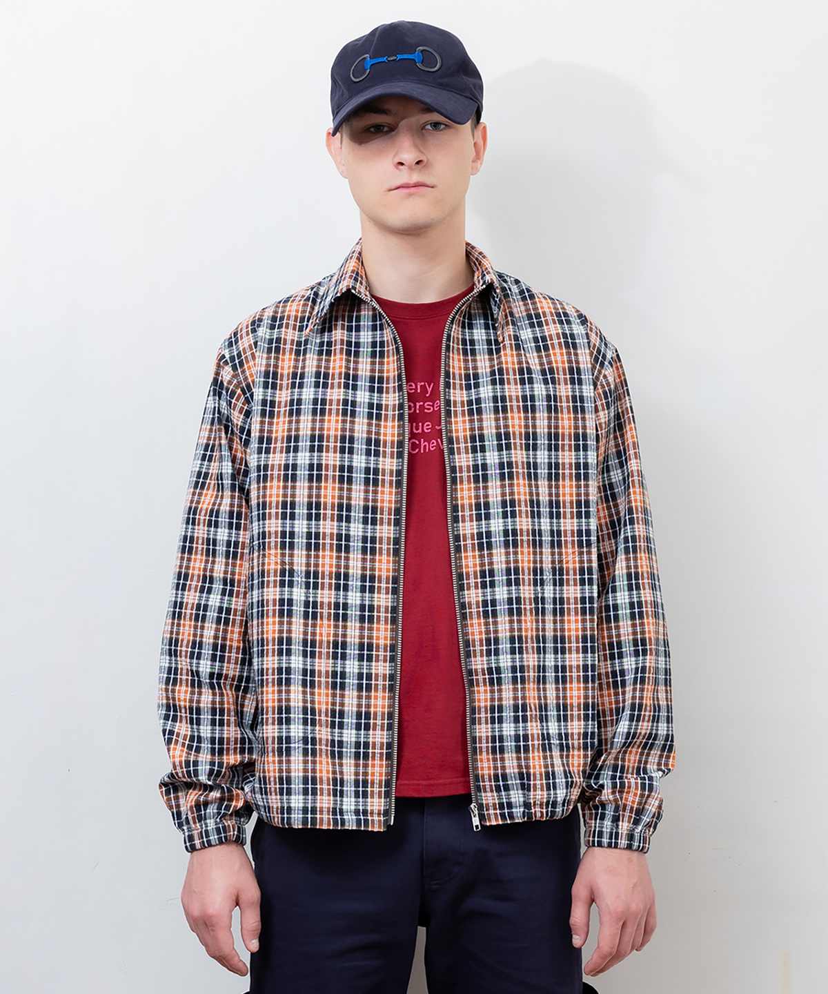 파버(FABEUR) CHECK SHIRTS JACKET (NAVY/ORANGE)