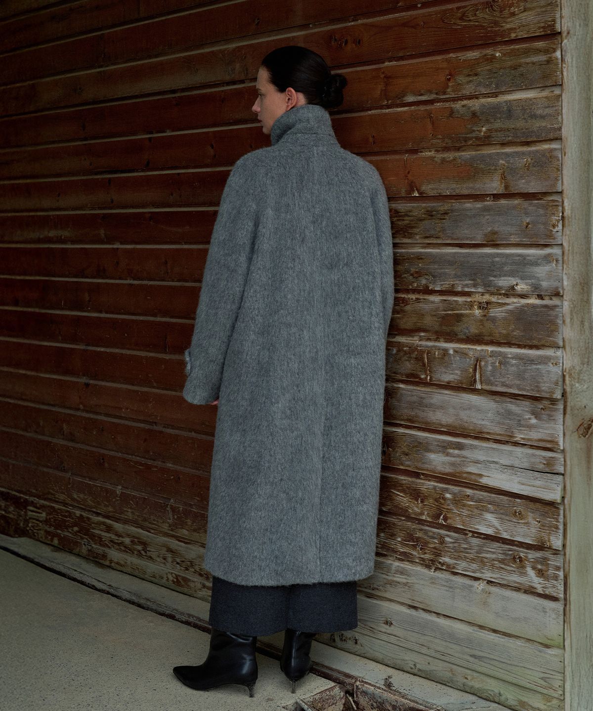 라메레이(LAMEREI) Alpaca Balmacan Long Coat[LMBEWICT705]-Gray