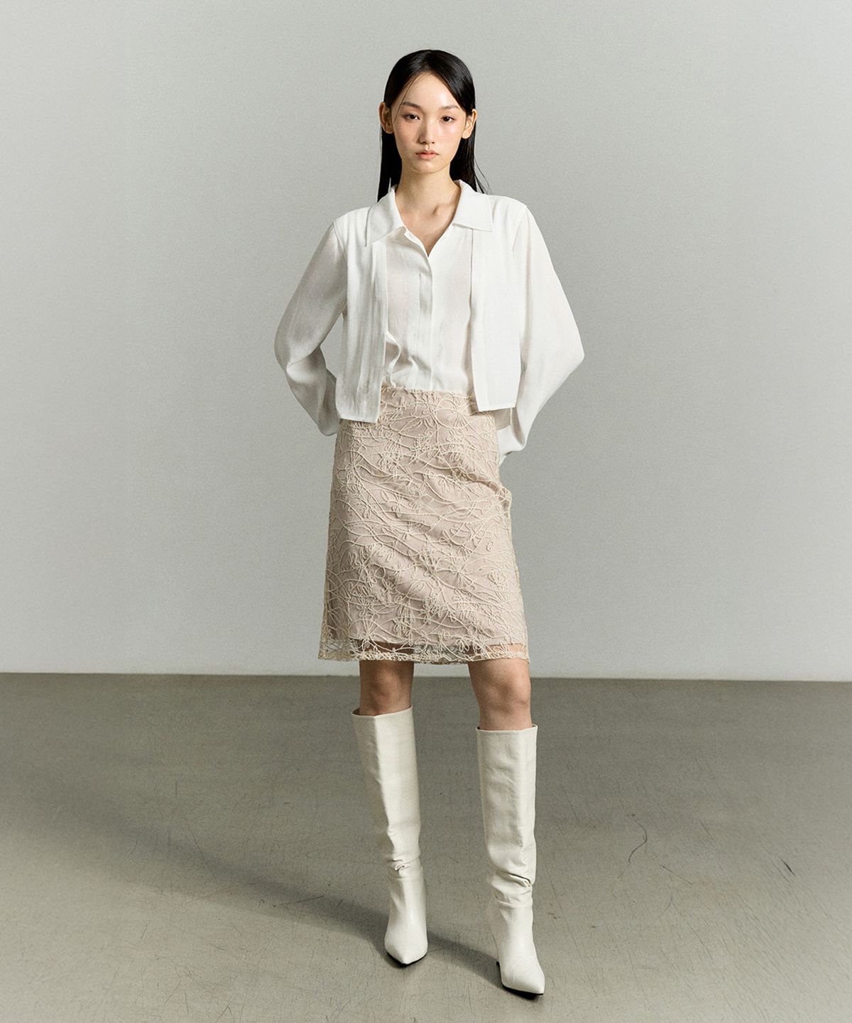 리이(RE RHEE) FRONT-TIE LAYERED SHIRT BLOUSE WHITE