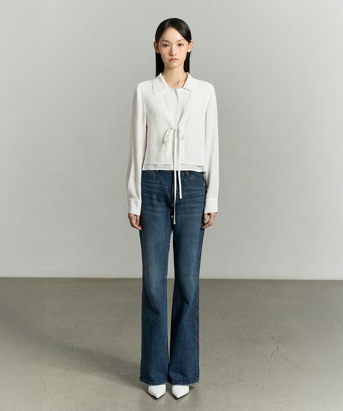 리이(RE RHEE) FRONT-TIE LAYERED SHIRT BLOUSE WHITE