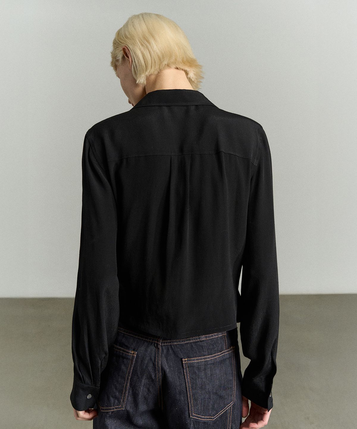 리이(RE RHEE) FRONT-TIE LAYERED SHIRT BLOUSE BLACK