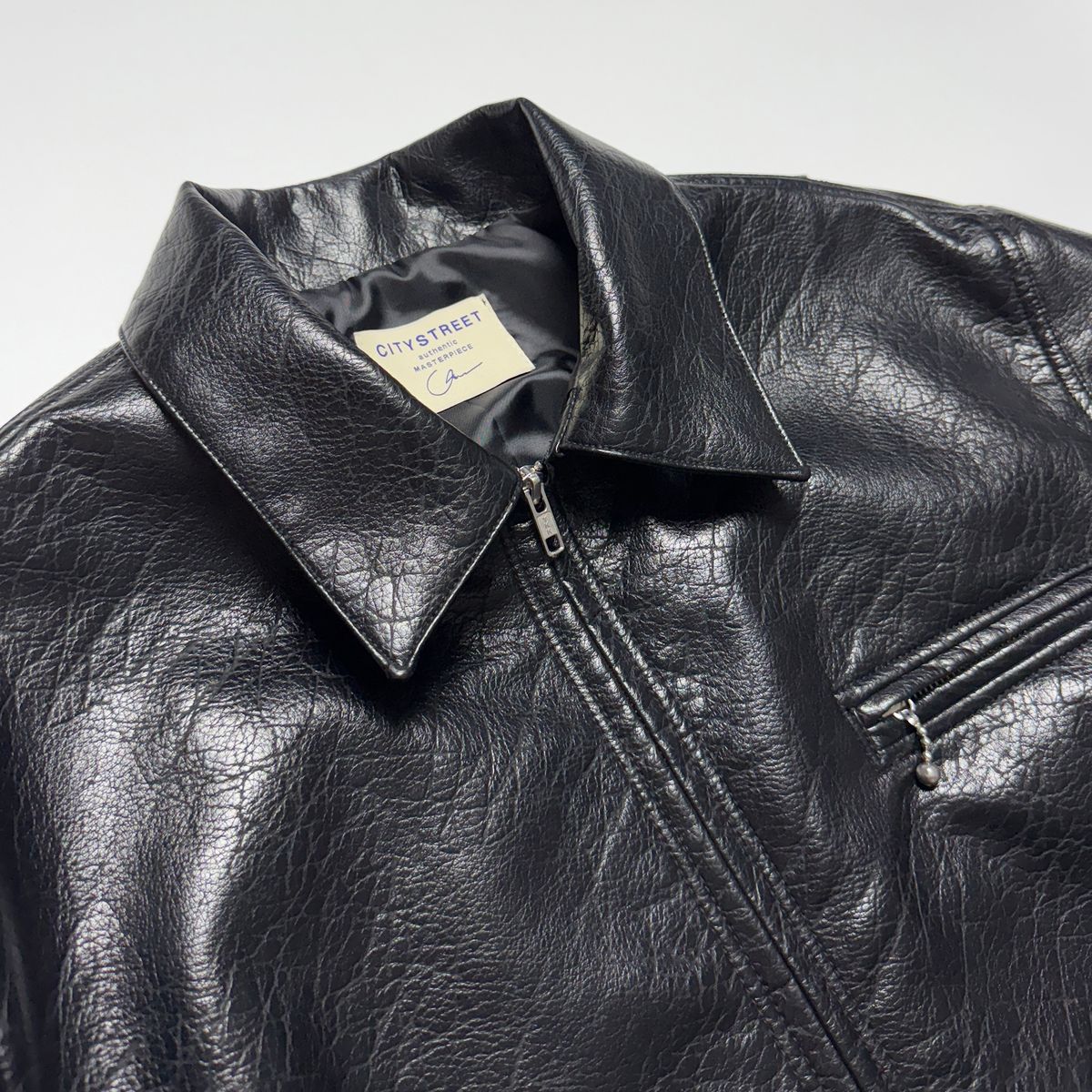 시티스트리트(CITY STREET) DIRTY FAUX LEATHER  WORK JACKET - BLACK