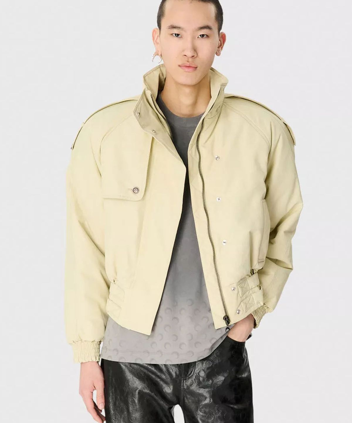 마린 세르(MARINE SERRE) (U) 리제너레이티드 개버딘 트윌 봄버 자켓 라이트 베이지 REGENERATED GABARDINE TWILL BOMBER JACKET BG10 LIGHT BEIGE